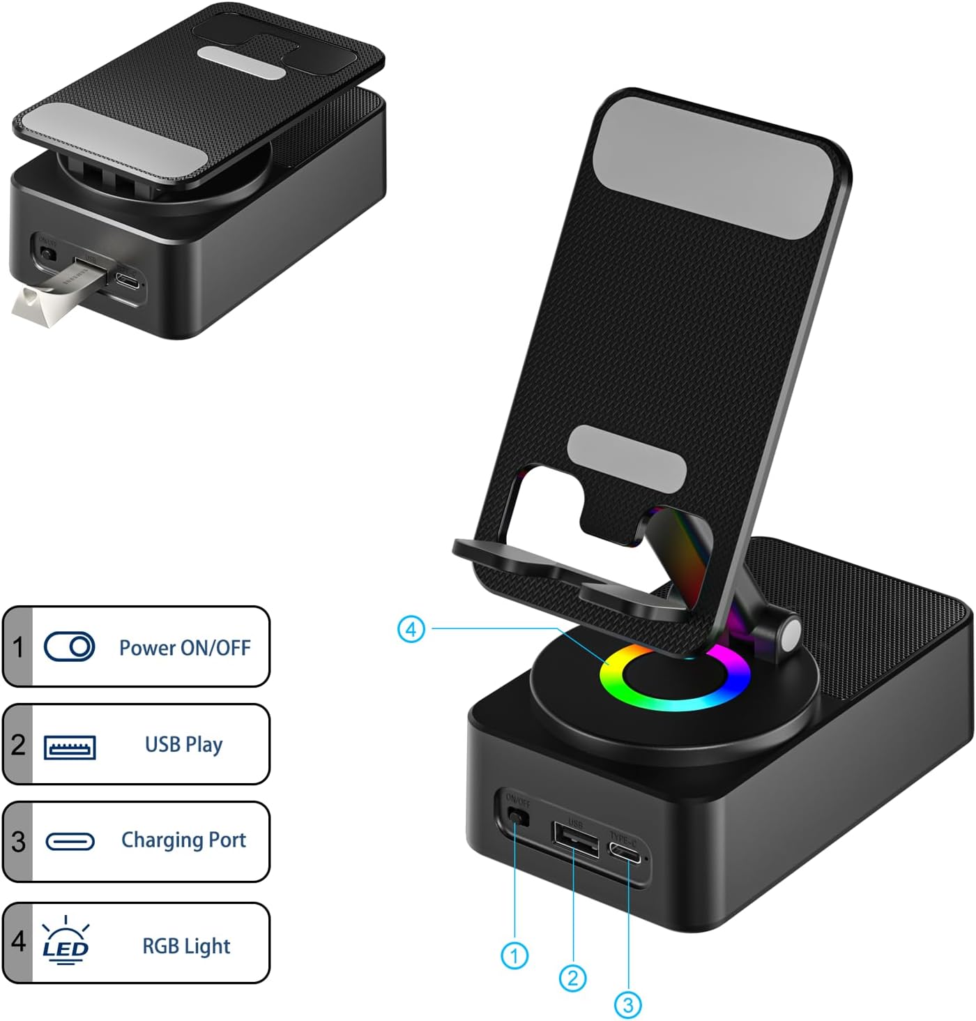 Cell Phone Stand with Wireless Bluetooth Speaker